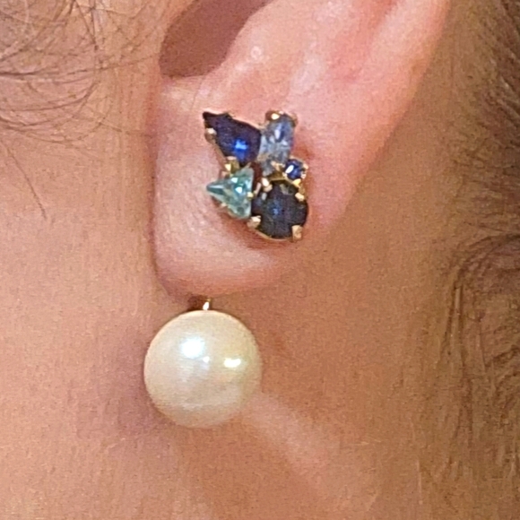 ♠ Kate Spade New York Sapphire and Aqua Marine Blue Stone Stud w\Pearl Jacket - Picture 2 of 16